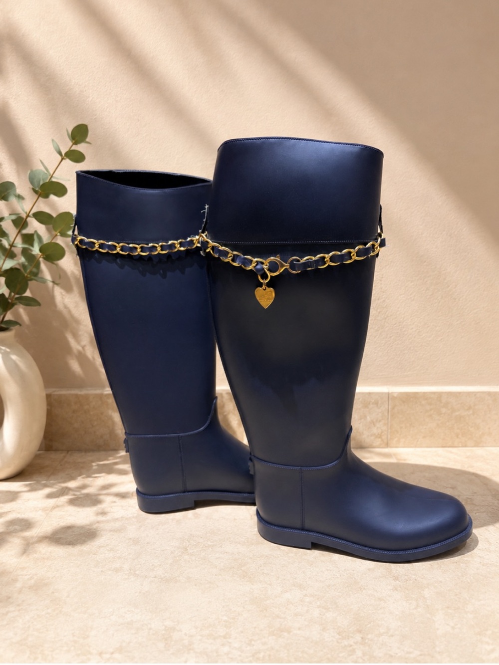 Love Moschino Purple Rain Boots: Gold Chain Detail 36